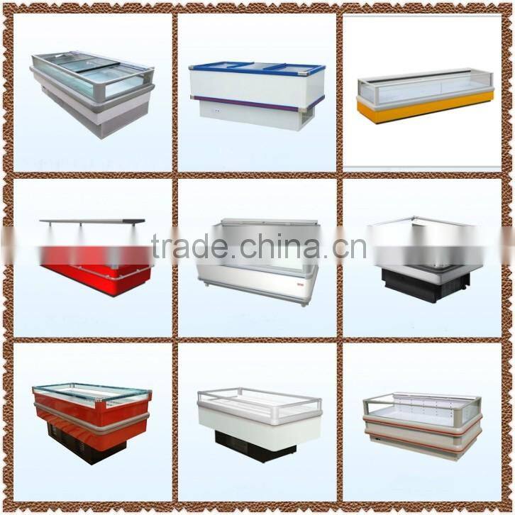 Supermarket island display freezer chest refrigearator with glass cover