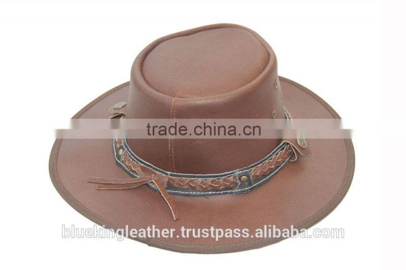 Brand New Leather Australian Style Country Bush Hat With Chin Strap Brown