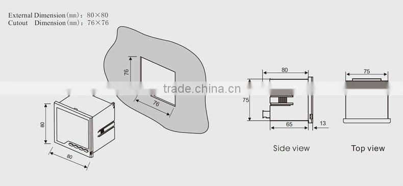 3UI73 frame size 80*80 low price LED ac three phase digital voltage current combined meter, for industrial usage