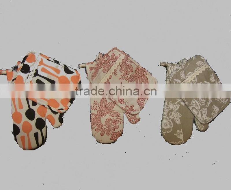 fruit designs big size glove and pot holder cotton linen kitchen set