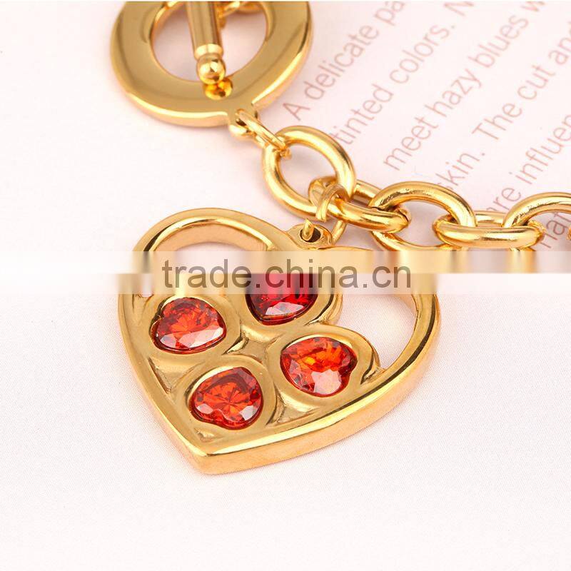 18K Gold Plated Heart Jewllery with Four Red Zircons Inside