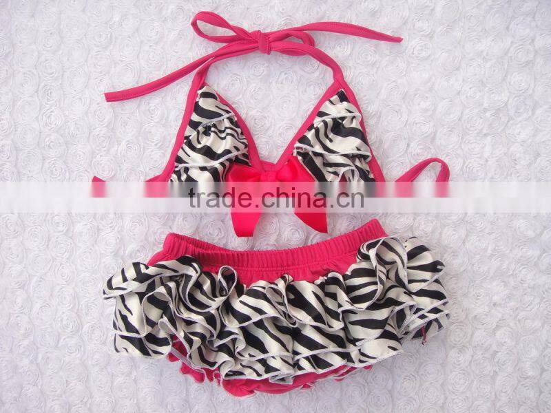 Satin leopard children girls swimwear hot selling satin two piece bikini set for girls