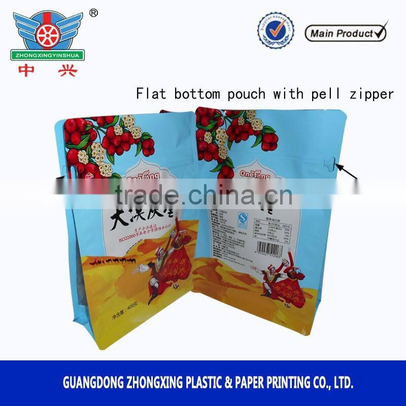New style customizable flexible square bottom pouch with zipper for jujubes/dates