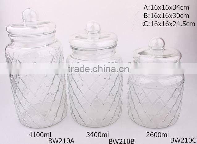 3size airtight glass jar with glass lid