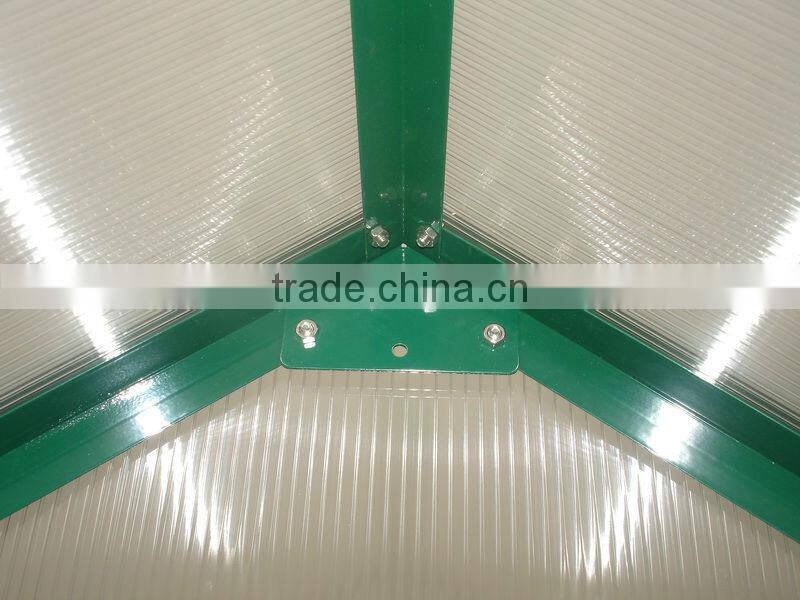 Dark green powder coated garden house with polycarbonate cover and spring clips HX75214G