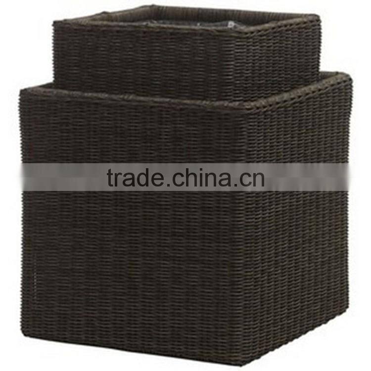 Nanning S&D Customerized black color plastic rattan woven square garden decorations tall potato planter