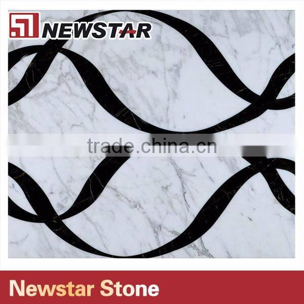 Newstar Good Quality Black And White Weave Marble Tile Waterjet Floor Mosaic