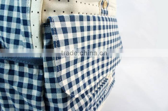 Grid Pattern School Backpack Cute for Girls with Bottons