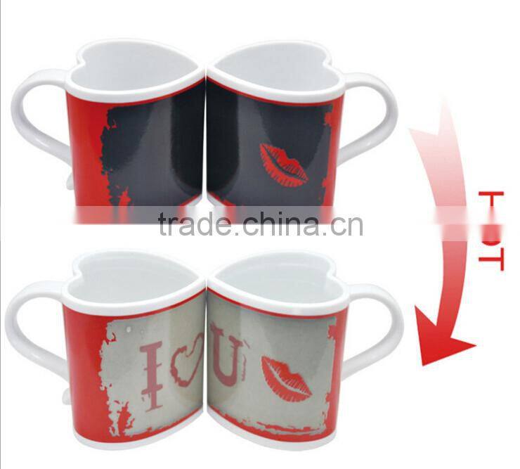 valentine's day 11oz ceramic magic mug hot water color changing mug for couples