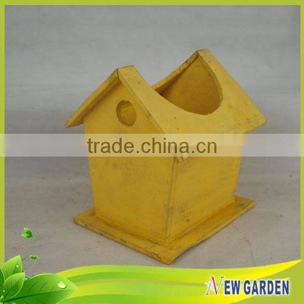 Yellow Wooden Decorative Wheelbarrow Planter For Gardens,House Shape Flower Pot