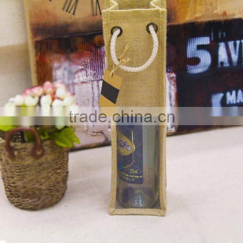Natural wedding favor burlap Linen jute holiday wine gift bottle bags