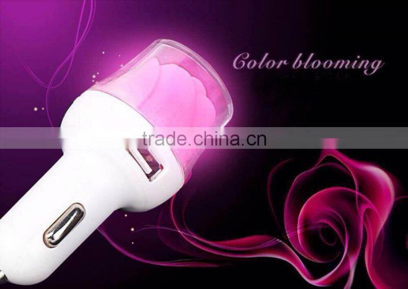 LED Light Rose Shape Dual USB Port Car Charger For Phone