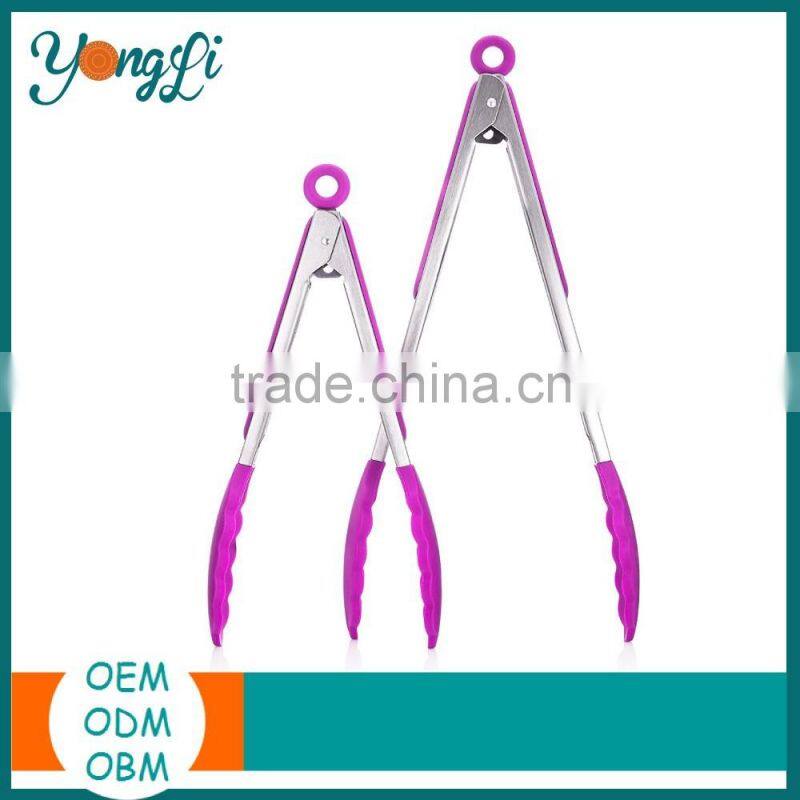 Silicone Stainless Steel Tong Set - BBQ Salad Bread Serving Tongs Kitchen Cooking Tools