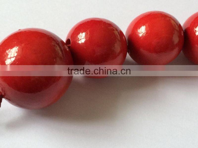 21pcs Wooden Pearl Sexy Poland Jewelry Charming Red Lady Bead Chain Big Red Bead Necklace 85cm