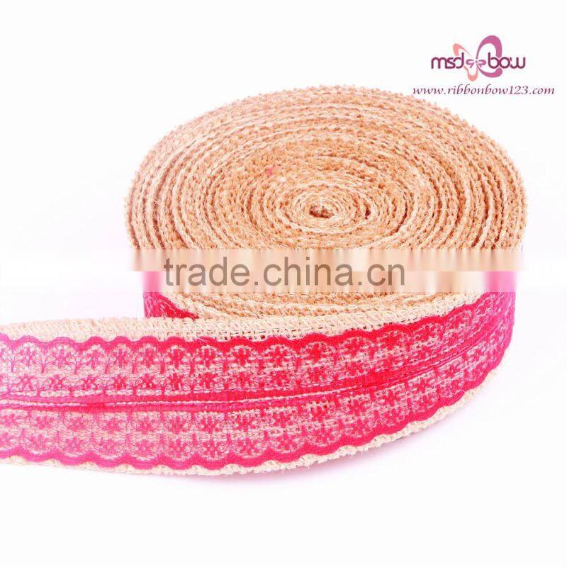 high quality wire ribbon natural jute ribbon with lace burlap ribbon for sale