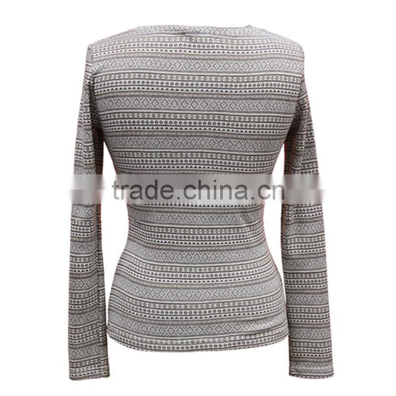 Autumn new women casual long sleeve round collar cotton tops and blouse
