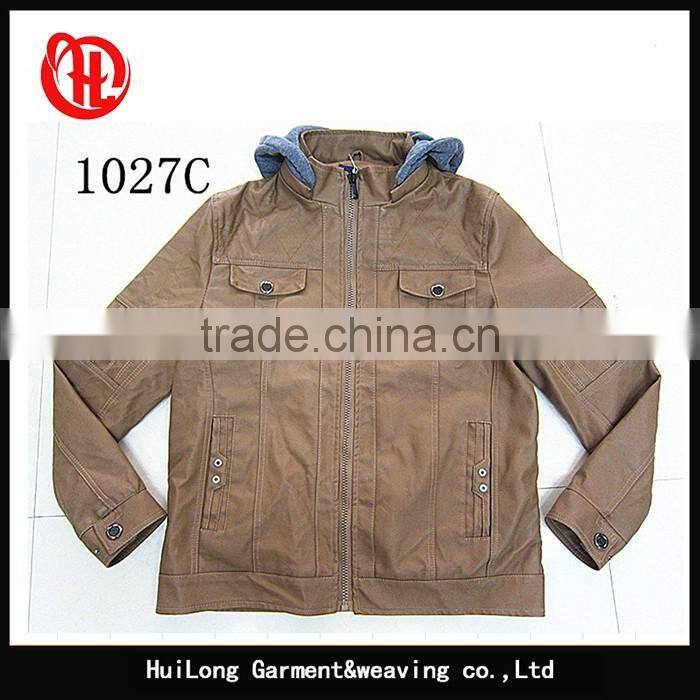 Factory winter hoody jacket slim fit men pu coat jacket
