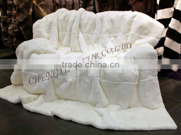 CX-D-43 Home Textile Good Quality White Carpet Rex Rabbit Fur Fur Throw Blanket