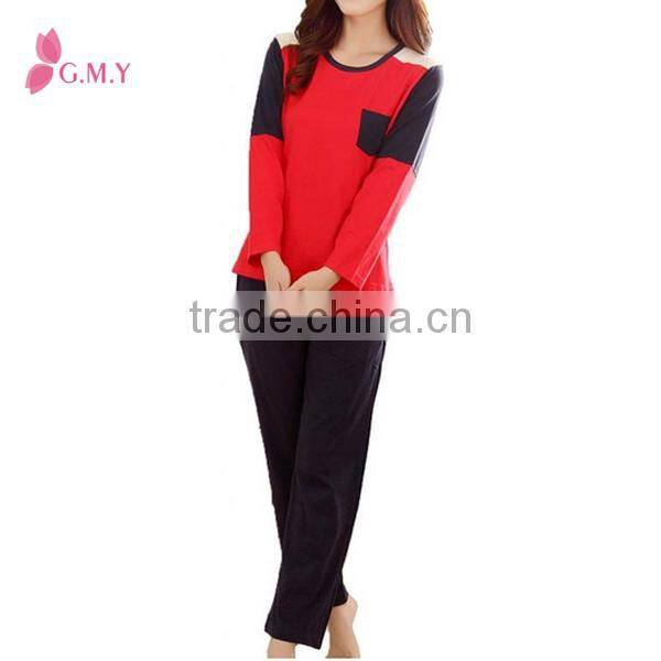 Lovers Long Sleeve 100% Cotton Color Block Pajamas Lingerie ,couples pajamas