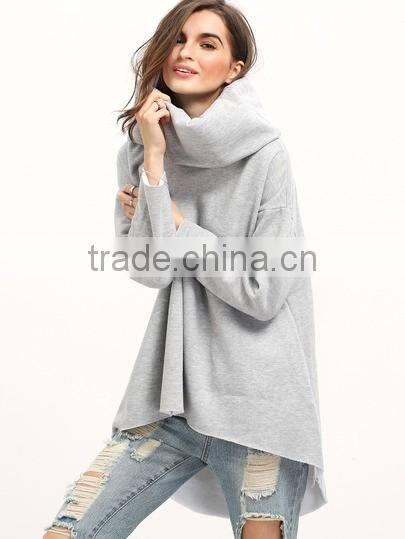 women's Grey Cowl Neck Long Sleeve Loose Sweatshirt