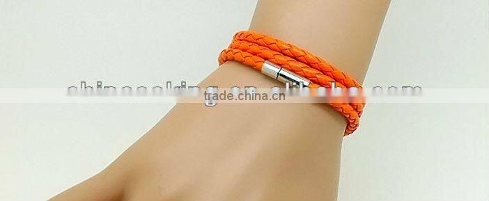 multi strand braided leather bracelet with magnetic clasp, unisex wrap leather bracelet, red-black color leather bracelet