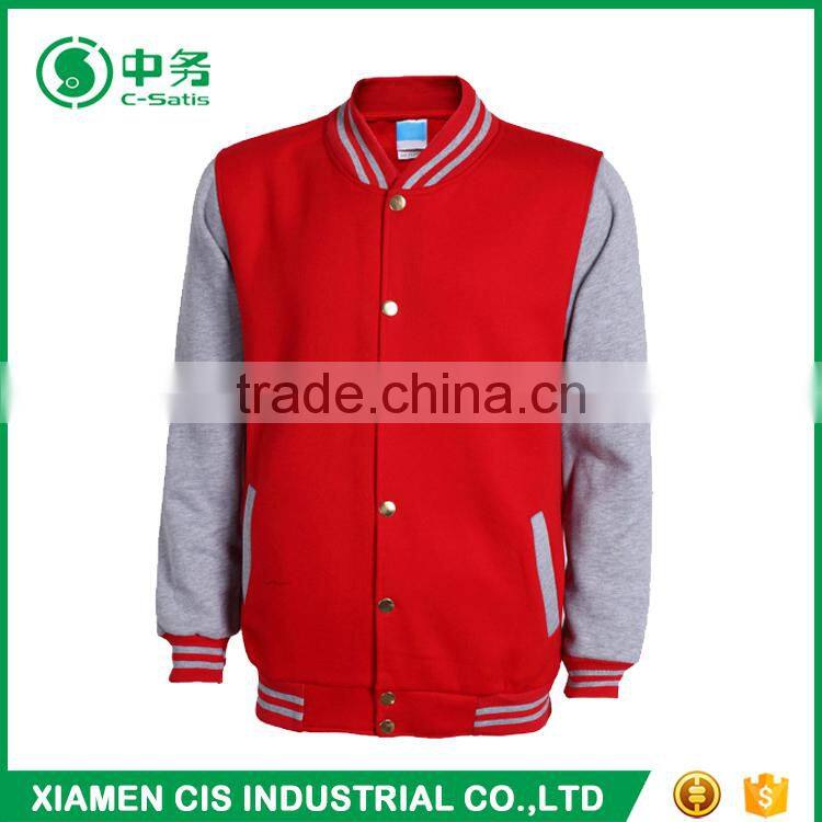 High Qulaity Custom Polyester Cotton Fleece Unisex Plus Size Red Varsity Jacket