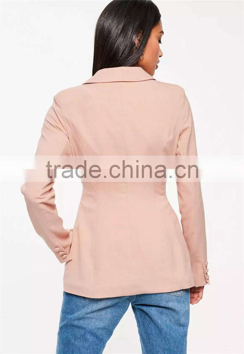 MGOO Foshan Factory Made Custom One Button Women Suits Blazers 2017 Spring Belted Long Sleeves Jackets