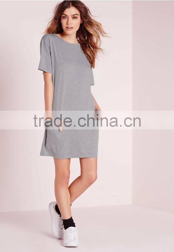 2016 new model women casual cotton Jersey Pocket T-Shirt Dress Grey Marl summer dresses wholesale