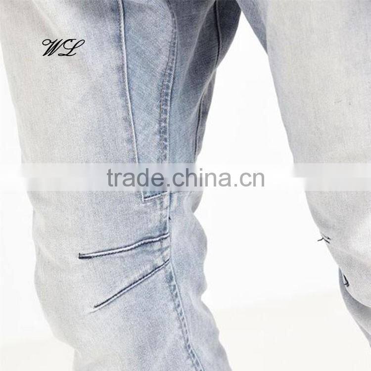 Men Denim Fabric Elastic Hem Harem Pants Customised Man Jean