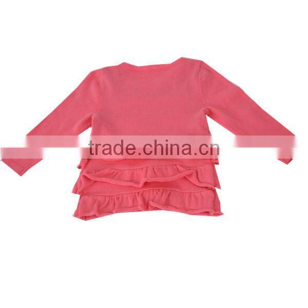 Lovely girl's jacquard ruffle edged pullover sweater