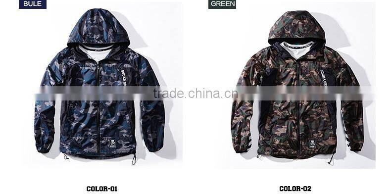 Men's Digital Printed Camo jacket zipper pulls 100% polyester light weight waterproof windbreaker jacket custom made