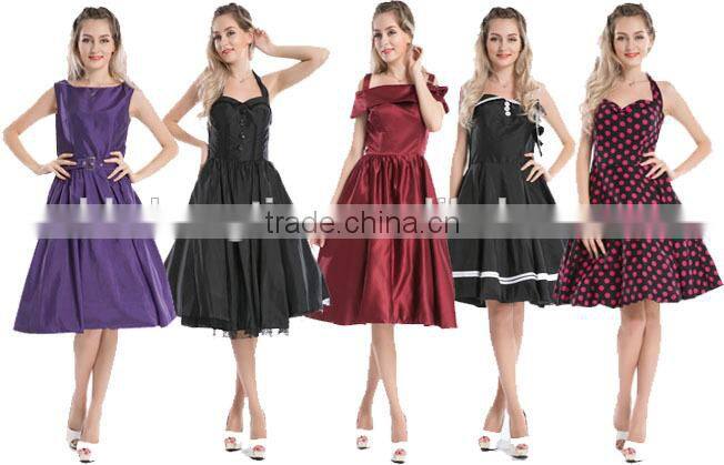 Women's Vintage Rockabilly Swing 1950's Evening Party Dress with Belt