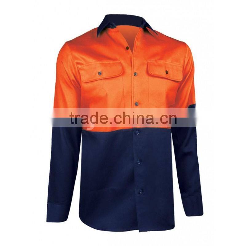 hi-vis ladies two pockets long sleeve two tone cotton work shirt