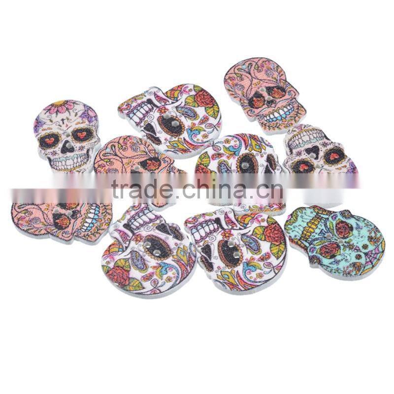 Hinoki Wood Sewing Buttons Scrapbooking 2 Holes Skull At Random