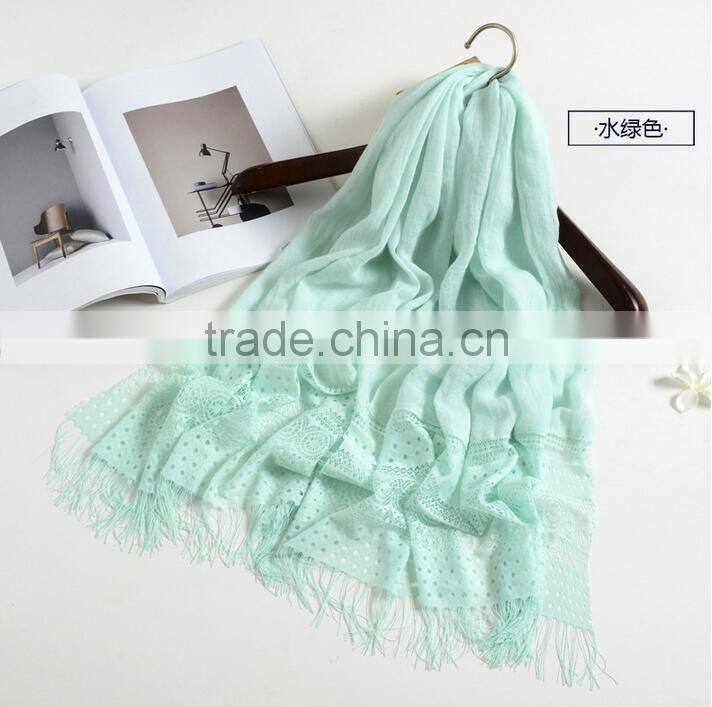 New fashion custom lash lace trimming viscose hijab scarf