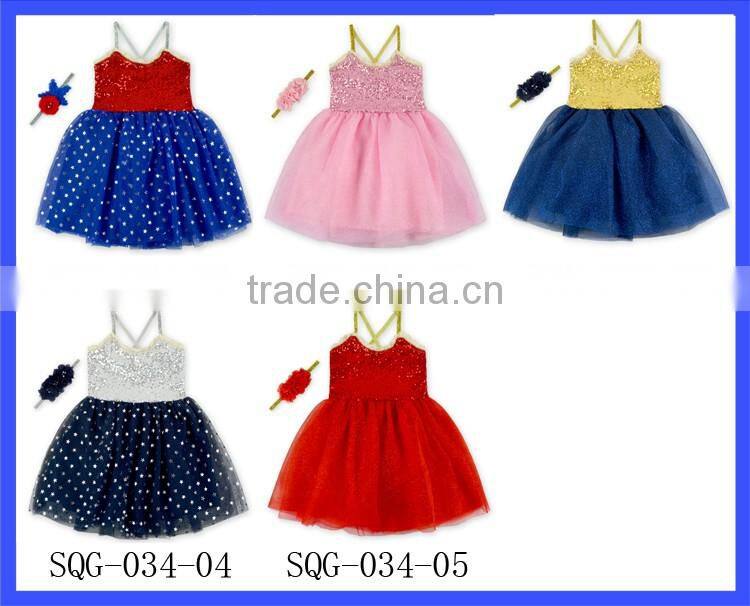 Wholesale 4th of July Sparkle Children Girls Dress Patriots' Day Sequin Baby Dress M6033104