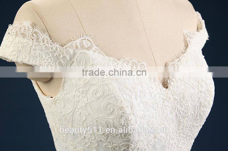 Wholesale 2017 Wedding dress Elegant A-line Sweetheart Cap Sleeve Tulle with lace wedding gown bridal dresses F106