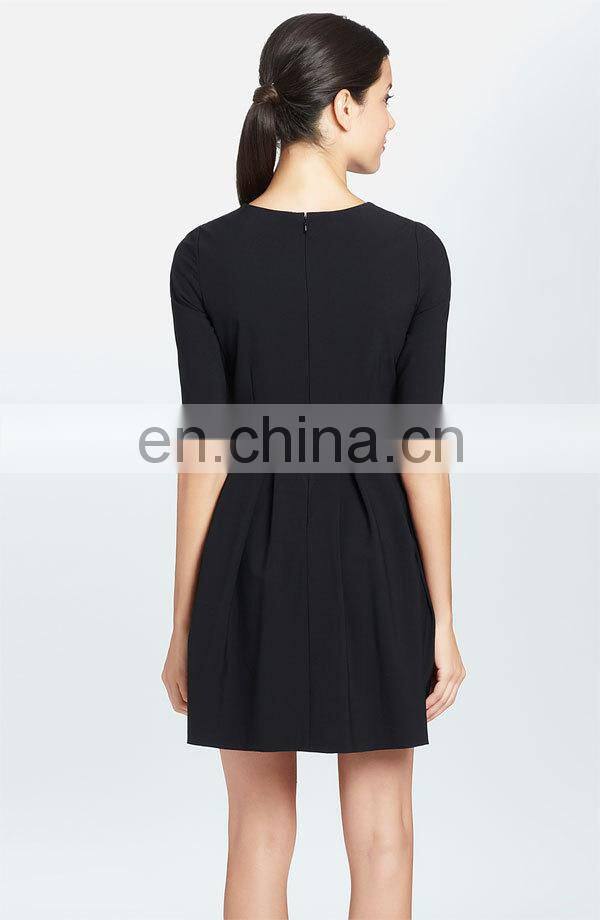CHEFON Pleated skirt fit and flare stretch wool crepe latest casual dress designs