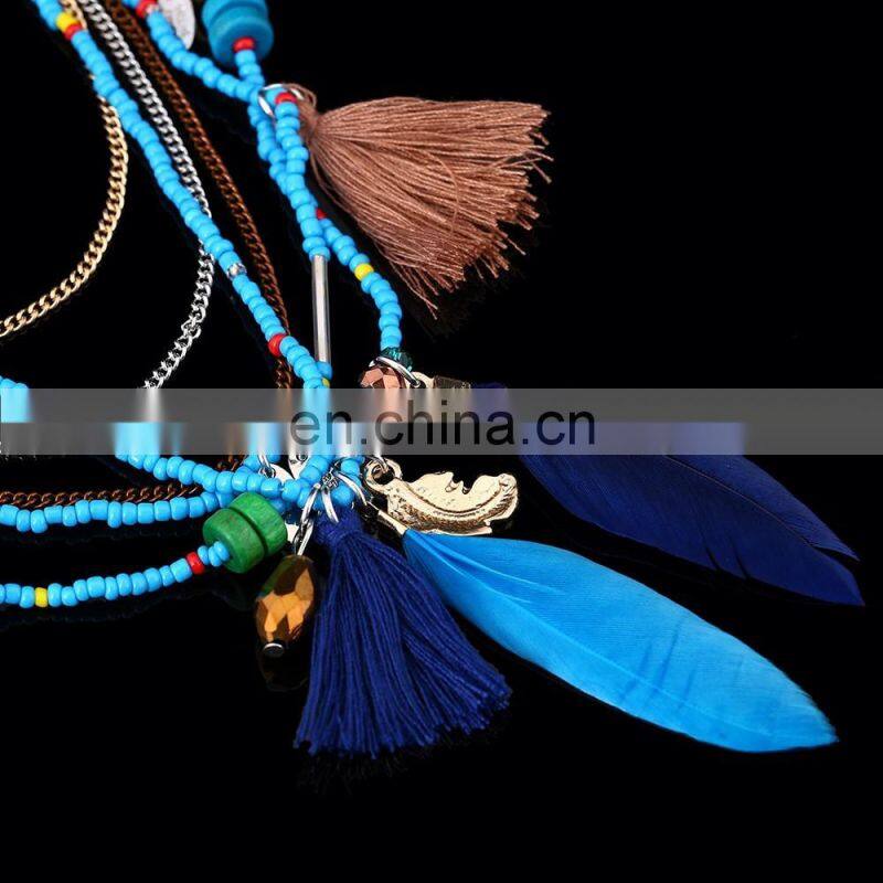 New Fashion Feather Women Necklace Beaded Necklace Chains Jewelry
