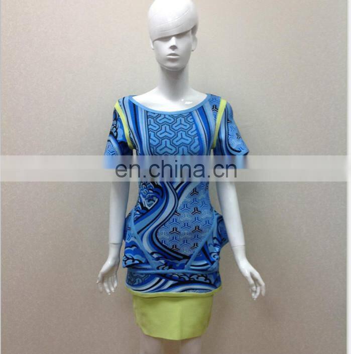 2015 New Fashion Short Sleeve Bodycon Rayon Vogue Pattern Bandage Dress