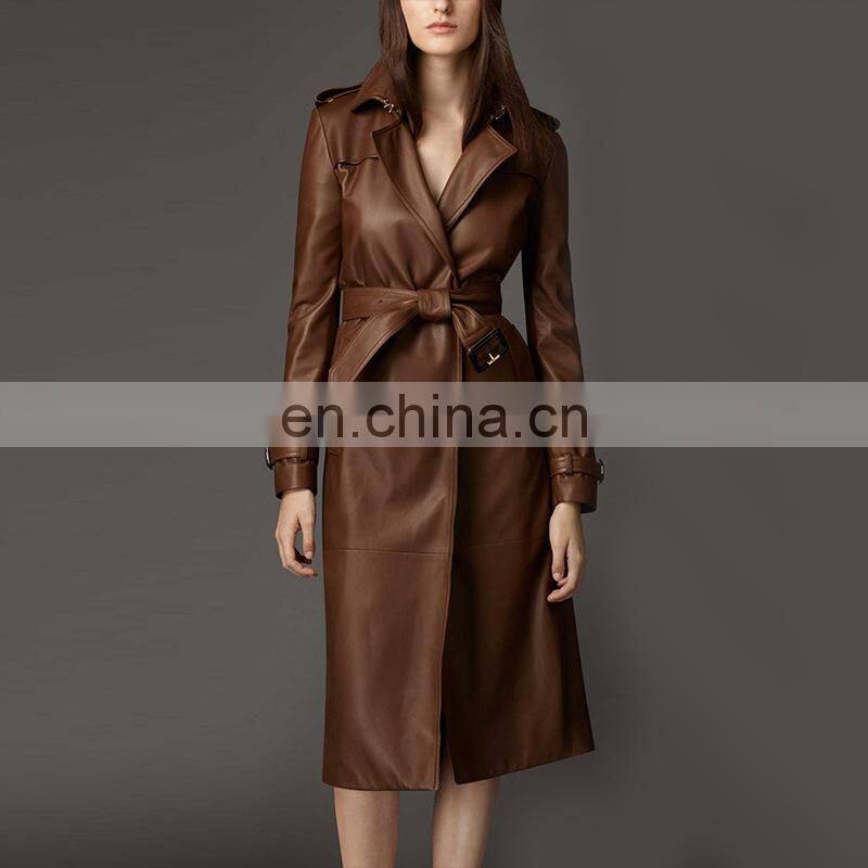 2015 women's long overcoat PU leather jacket women winter