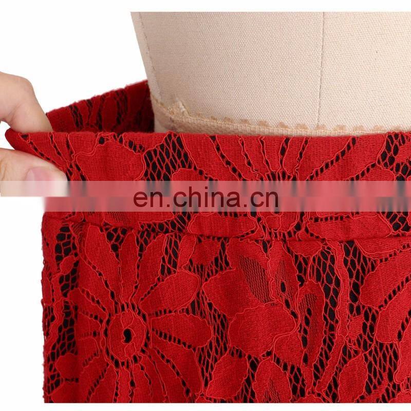 Red color latest skirt design pictures lace material