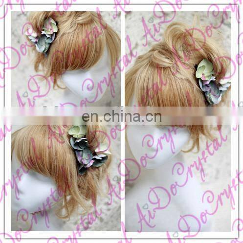 Aidocrystal Green flower hair pins, wedding flower for bridal hair clip,hair piece with pearls Set of 2 hair accessories