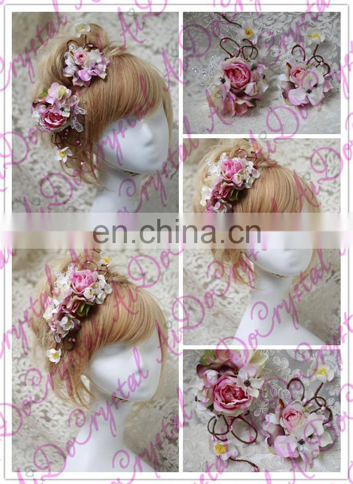 Aidocrystal fashion classic Bridal flower Hair Piece raw material pink hair accessories