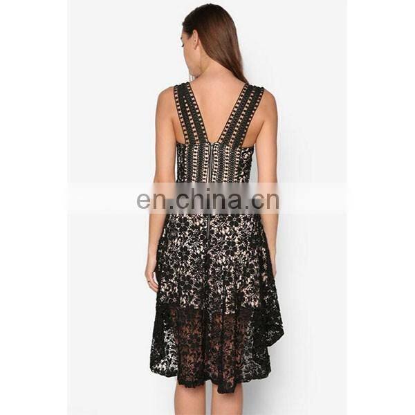 Custom Hi-Lo Hem Lace Dress Sexy V-neck Sleeveless Lace Cocktail dress