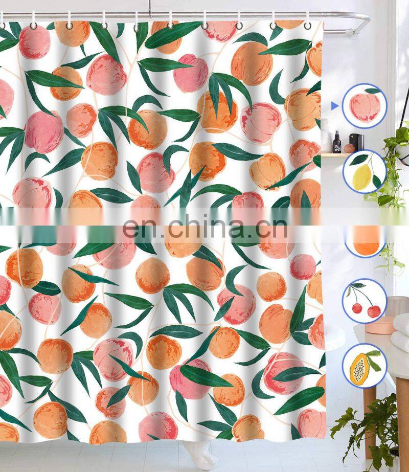 Hot sale Orange pattern digital printing shower curtain with hooks