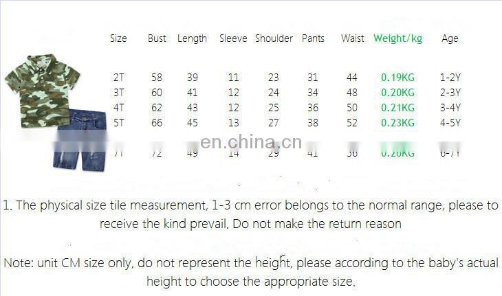Boy Summer Camouflage Clothing Set Toddler Short Sleeve T-shirt + denim shorts 2pcs Outfit for 2-7T