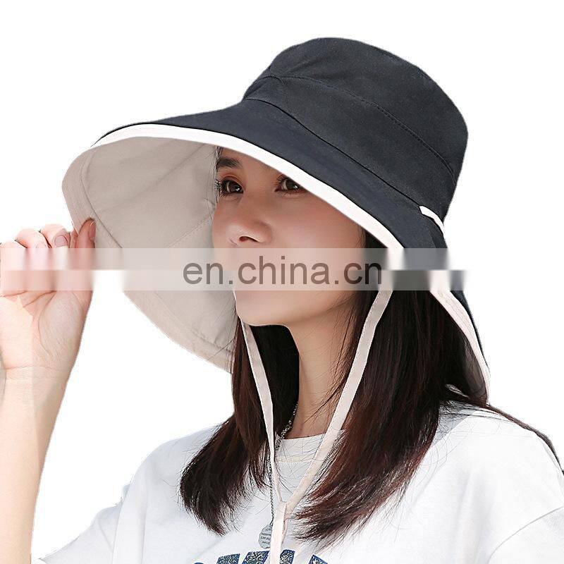 New ins style fashion big brim solid color double-sided fisherman hat summer simple lace sun hat