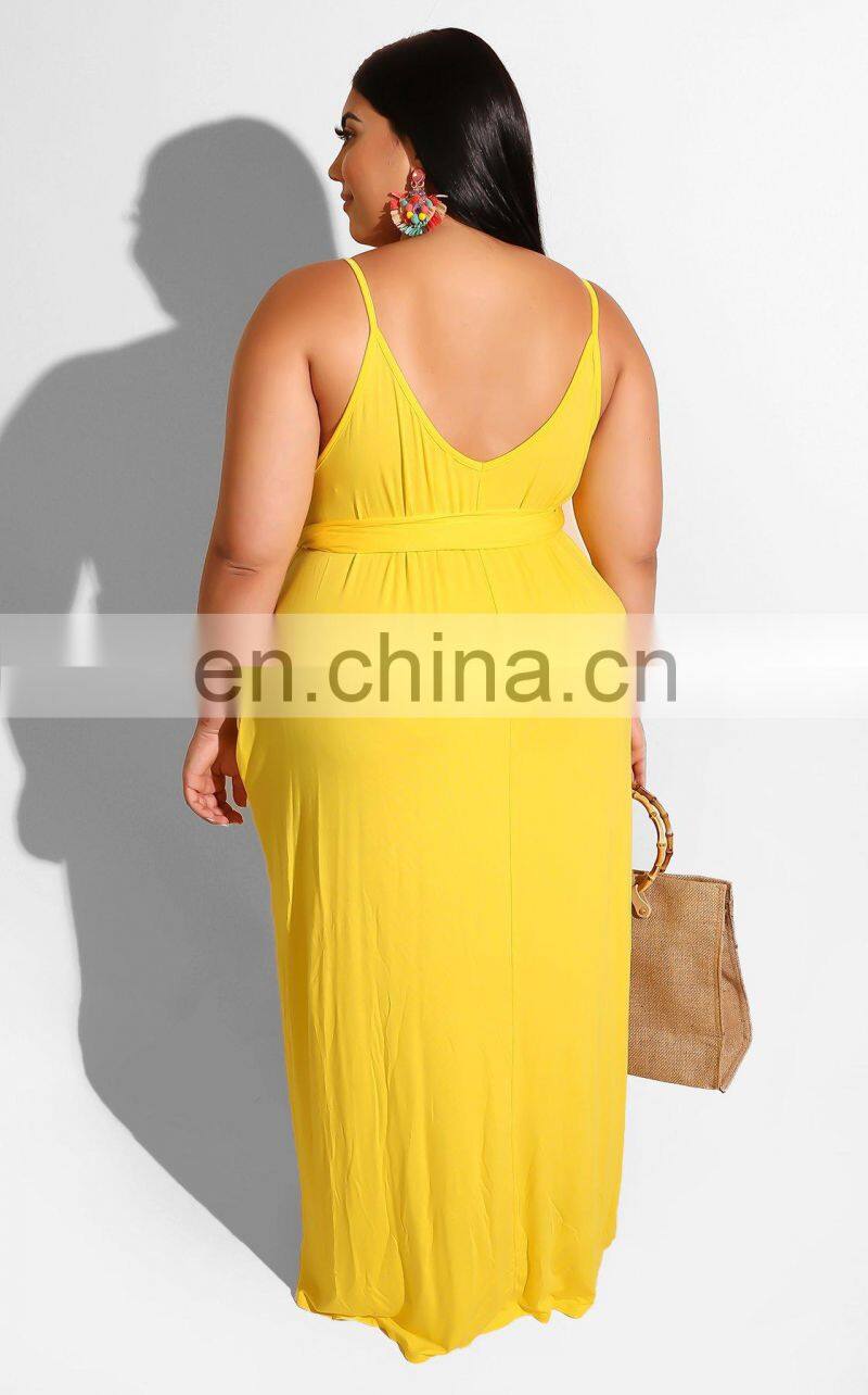 Wholesale custom European and American plus size women's summer hot style solid color shoulder strap dress