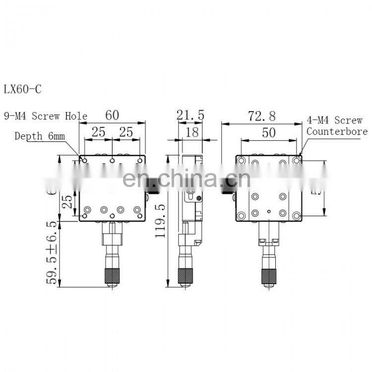 LX60-C X-Axis 60*60mm Manual Displacement Platform Linear Stage High Precision Sliding Table